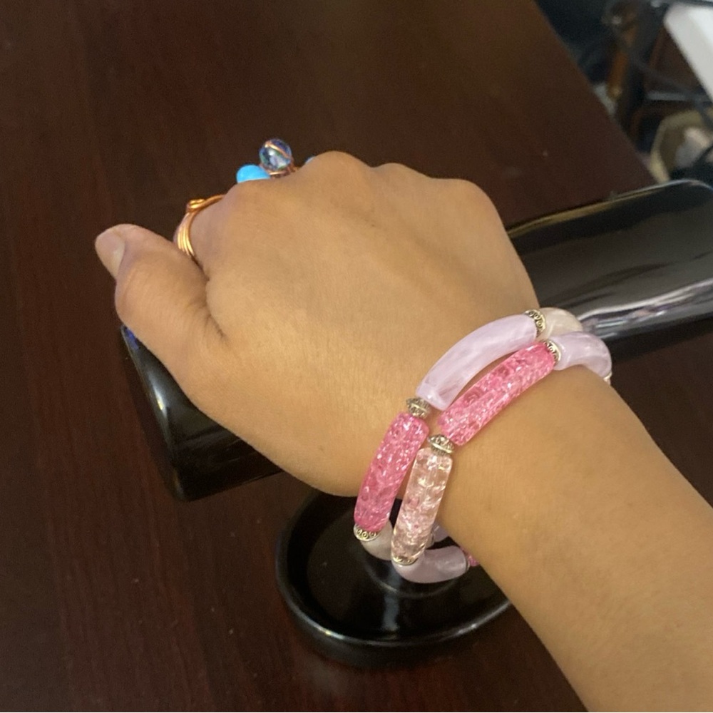 Pink Gradient Bangle Crystal Bracelets set of 2